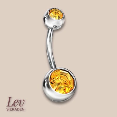 Lev Sieraden - Navel piercing met 4 en 6 mm bal met steen - 1.6 x 12 mm - chirurgisch staal - Navel Piercing - Topaz steen kleur