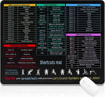 Klein Muismat - 26 x 21 cm - mini-muismat voor dames en heren - gaming muismat zwart - excel shortcuts muismat - antislip muismat mini voor pc - kantoor - laptop - computer - zwart