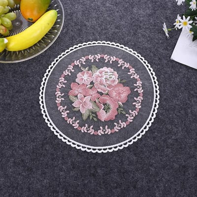 Europese Ronde 3D Geborduurde Transparante Onderzetter Placemat Koffiekop Wijnglas Antislip Pad Feest Barware Bestek Decoratie Round 27cm