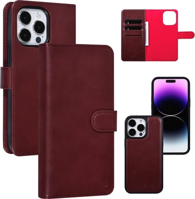 UNIQ Accessory Apple iPhone 14 Pro Max Telefoonhoesje - Rood Pu Leer Book Case & Back Cover - Bescherm je Telefoon!