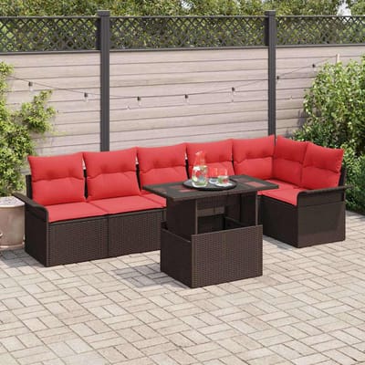vidaXL Tuin Sofa Set 7 st Bruin Poly riet