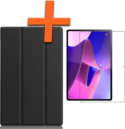 Hoesje - Geschikt voor Lenovo Tab P12 Pro - Met Screenprotector - Trifold Bookcase - Hard Cover - Hardcover Book Case - Tablet Hoes - Zwart