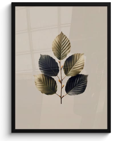 Poster in lijst - Fotolijst 60x80 cm - Posters - Beukenbladeren - Bruin - Groen - neutraal - Posterlijst zwart - Decoratie - Wanddecoratie woonkamer - Muurdecoratie slaapkamer