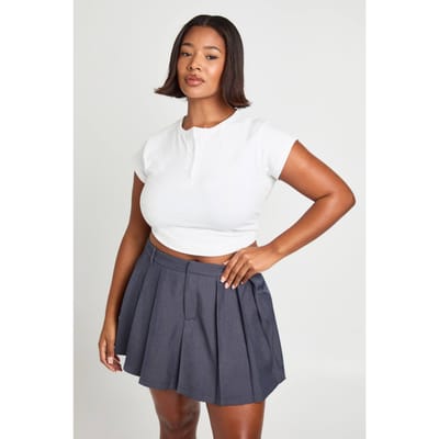 boohoo Dames Skort met plus-plooi aan de voorkant | Charcoal | Maat: 16