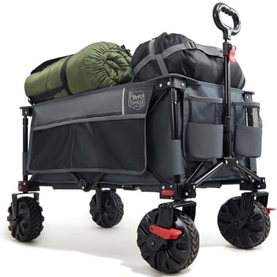 Strandwagen met rem - Outdoor kar - Spullen vervoeren - Grote wielen - 100 kg capaciteit - Grijs