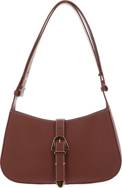 COCCINELLE Leren Schoudertas Coccinelle Magalu Handbag Grained Leather Brule Bruine