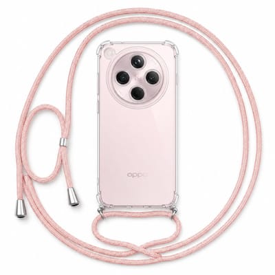 Geschikt voor Oppo Find X8 Hoesje met Koord - Transparant - Verstelbaar Nekkoord - Schokbestendig - Rosegoud