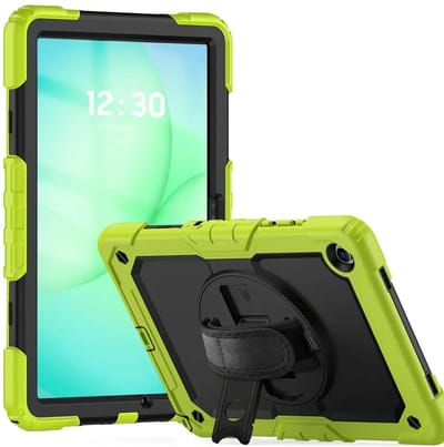 Hoes met ingebouwde Screenprotector Geschikt voor Samsung Galaxy Tab A11 Plus | Inclusief 360° Draaibare Handriem en Schouderriem | Extreme bescherming | Ideaal voor zakelijk gebruik | Groen