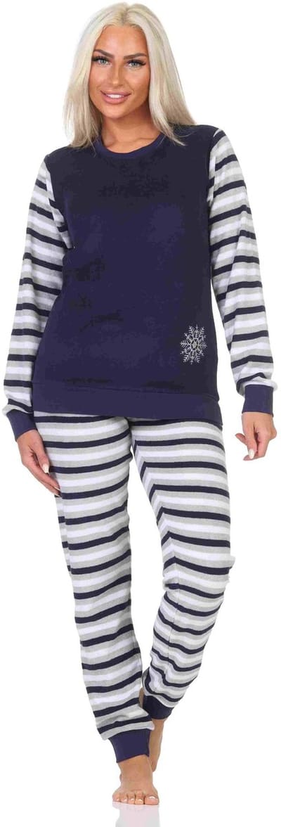 Ringetjes Badstof pyjama voor dames met lange mouwen en ijskristallen