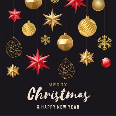 Cadeaukaartjes – "Merry Christmas & happy new year" - Zwart / Goud - Feestdagen – 20 stuks – 70x70 mm – FSC-papier – Met Boorgaatje