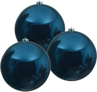 Decoris Kerstbal - 3x - donkerblauw - groot - 20 cm - kunststof - glans - kerstversiering