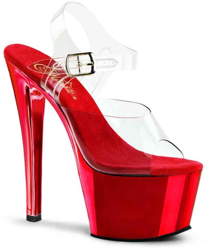 Pleaser - SKY-308 Sandaal met enkelband, Paaldans schoenen - Paaldans schoenen - 35 Shoes - Rood/Transparant