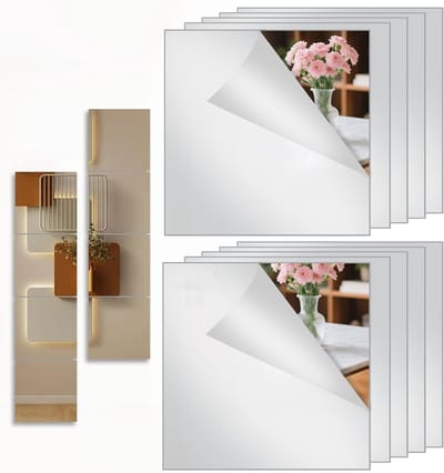 Set van 4 Zelfklevende Spiegeltegels 20x20cm, Wandspiegel voor Badkamer, Woonkamer en Slaapkamer, 1.5mm Dikke Spiegeltegels voor Thuisgebruik
