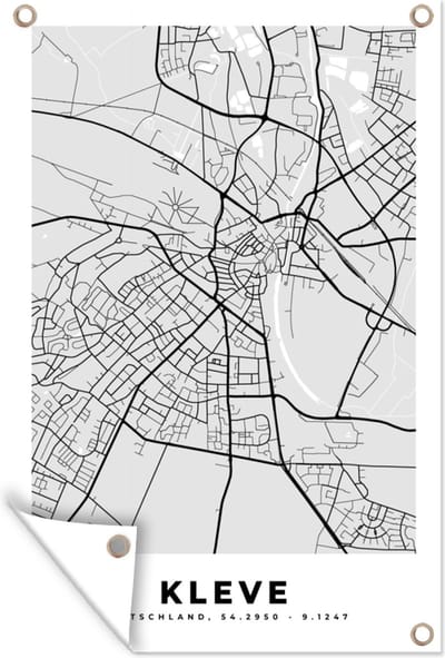 Muurdecoratie Duitsland - Kleve - Kaart - Stadskaart - Plattegrond - 120x180 cm - Tuinposter - Tuindoek