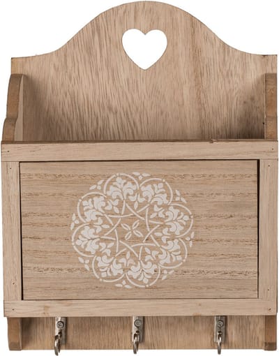 Out of the blue Sleutelkastje Mandala design - hout - bruin - 18 x 20 cm - 3 sleutelhaakjes