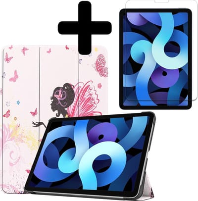 Hoesje - Geschikt voor Apple iPad Air 4 (2020) - 10.9 inch - 4e Generatie - Met Screenprotector - Hardcover Book Case - Trifold Bookcase Hoes - Hard Cover - Tablethoes - Elfje