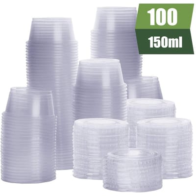 100 stuks wegwerp Jello Shot-bekers, plastic portiebekers met deksels, kruidencontainers gray