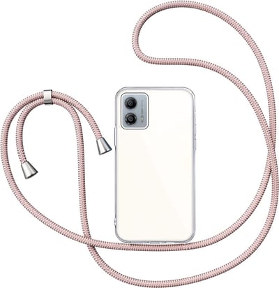 Hoesje met Koord geschikt voor Motorola Moto G53 - Back Cover Siliconen Case Transparant Hoes Roségoud