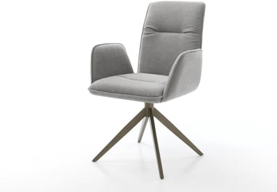 Eetkamerstoel Vinja-Flex kruisframe breed afwerking met titanium zachte stof met structuur grijs 360° draaibaar rocker-functie