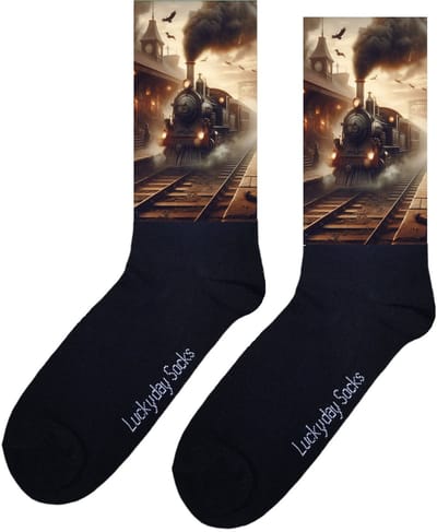 Locomotief - Opkikker - Grappige sokken - Valentijns cadeau - Verjaardag cadeau - Sinterklaas cadeau - Kunst - Leuke sokken - Vrolijke sokken - Trein - Spoorbaan - Kerst Sokken - Vaderdag - Moederdag - Kerstcadeau - Socks die Happy maken - Maat 37-44