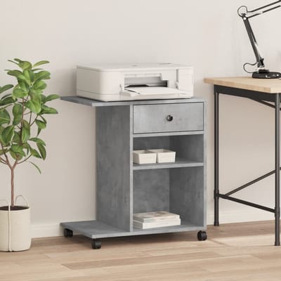 vidaXL - Printerkastje - met - wielen - 60x40x68,5 - cm - betongrijs