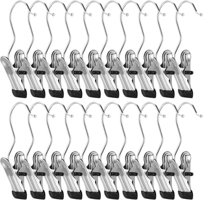 Wasknijpers met Haak, Roestvrij Stalen Washaak, Antislip Kleerhanger Clips, 360° Draaibare Klemhaak, Metalen Klemmen Laarzen Hanger voor Washaak Schoenen Broekhaken Schoenclips