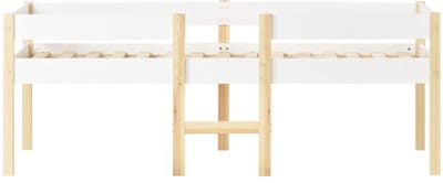 Kinderbed met valbeveiliging, massief grenenhout, 90x190 cm, wit & eiken