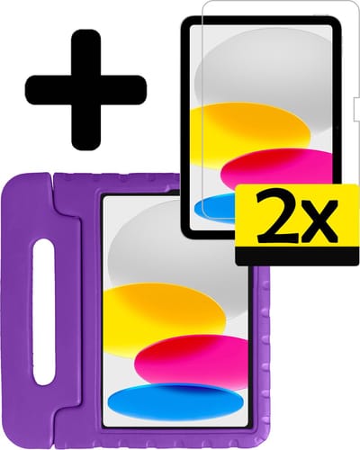 Hoes - Geschikt voor Apple iPad A16/A18 (2022/2025/2026) - 10.9 & 11 inch (10e, 11e & 12e generatie) - Met 2x Screenprotector - Kinderhoes Shockproof Bumper - Kidsproof Case - Tablet Hoesje - Kinder Cover - Paars