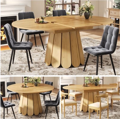 Eettafel - 118-158 cm - Uitschuifbaar tot Ovaal - Max 6 Personen - Hout - Natuur