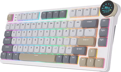 Royal Kludge RK N80 - Mechanisch Gaming Toetsenbord - RGB - Met Display - Foam Touch - Bluetooth - Hot Swappable Switch - Pearly Dawn - Red Switches - Inclusief Stofkap
