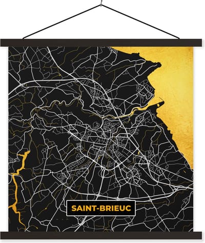 Posterhanger incl. Poster 60x60 cm - Schoolplaat - Frankrijk – Saint-Brieuc – Stadskaart – Plattegrond – Kaart - Textielposter - Zwarte latten - Stadskaart