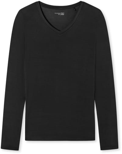 SCHIESSER Mix+Relax T-shirt - dames shirt lange mouwen modal v-hals zwart