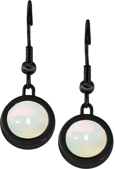 Quiges Dames Oorbellen RVS Zwart met Opaal Mini Coin - ECOS366