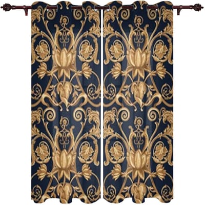 Barokke Gouden Bloemenbladeren Prachtige Raamgordijnen Schilderachtige Gordijnen voor Woonkamer Decoratieve Items Woonkamer 135W x 245H(cm)