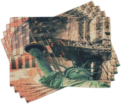 ABAKUHAUS Amerikaanse placemats – Vrijheidsbeeld-stadmotief, tafeldecoratie van kleurvaste stoffen voor eetkamer en keuken, Rood-Grijs