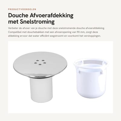 Dailygoods- Afvoerafdekking Snel Stroming - Doucheafvoerplug - Douchebak - 90 Mm - Chromen Deksel - Eenvoudig Schoon Te Maken - Afvoerplug