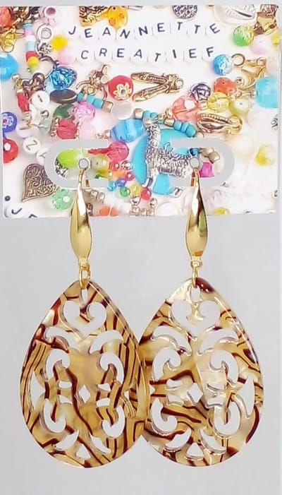 Jeannette-Creatief® - Resin - Barok Druppel Tijger - Oorbellen Dames - Resin Oorbellen - RVS - Tijgerprint