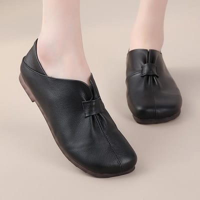 Nieuwe Zachte Zool, Middelgrote Platte Zool Ronde Neus Oma Enkele Schoenen voor Vrouwen, Zachte Zool, Zacht Bovenwerk, Bovenlaag Koeienhuid Pees Bodem 41