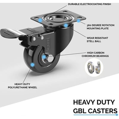 GBL® 4 x Zwenkwielen 50mm met Schroeven - Meubelzwenkwielen Zwaar Rubberen Zwenkwielen voor Meubels
