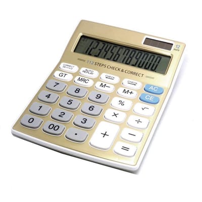 Dailygoody - Desktop Calculator - Zonnebatterij - Milieuvriendelijk - Gouden ontwerp - 12 Cijfers - Geschikt voor kantoor en thuis - KA05