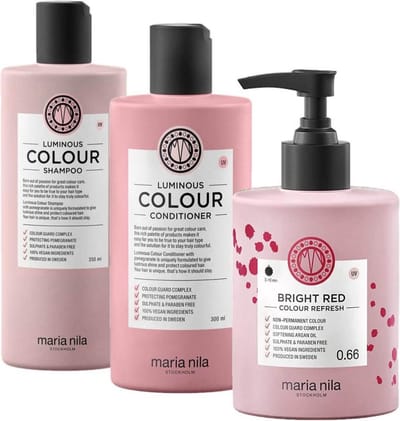 Maria Nila Luminous Colour Refresh Set Bright Red | Colour Refresh Bright Red 0.66 300 ml + Luminous Colour Shampoo 350 ml + Luminous Colour Conditioner 300 ml