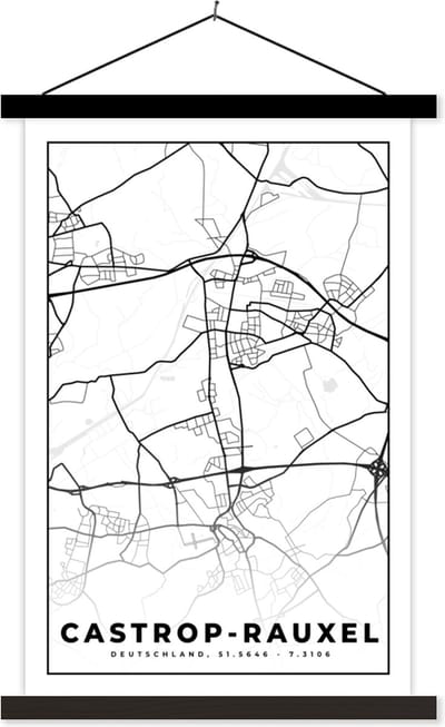 Posterhanger incl. Poster 40x60 cm - Schoolplaat - Castrop-Rauxel - Plattegrond - Kaart - Stadskaart - Textielposter - Zwarte latten - Stadskaart