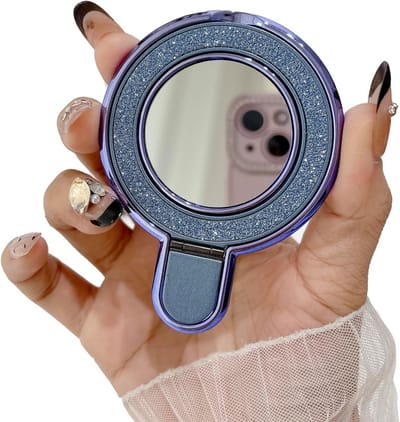 Verstelbare Telefoon Ring Houder met Spiegel, Handige Telefoonstandaard en Accessoires voor Vrouwen en Meisjes (Blauw)