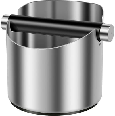 GELLDG Afvoerschaal voor Koffiemachines - Knockbox met Antislip Rubberen Bodem - Afneembare Roerstaaf & Schuine Rand - 10x10x11cm - Klein Licht en Duurzaam - Geschikt voor Thuis en Barista Gebruik - RVS