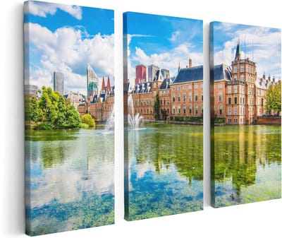 Artaza Canvas Schilderij Drieluik Binnenhof met het Hofvijver in Den Haag - 120x80 - Foto Op Canvas - Canvas Print