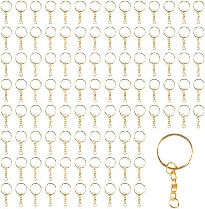 Gouden Sleutelringen - Met Ketting - Sieraden Maken - Roestvrij Metaal - 100 Stuks 25mm - Goudkleurig