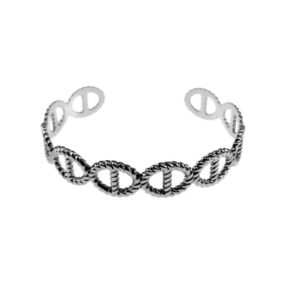 Bangle Dames - Stijve Armband - Ovale Ankerschakels Design - RVS Wit Gold plated - Open Armband