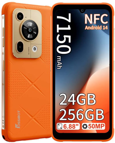 FOSSiBOT F112 Pro Robuuste Smartphone - Dual SIM 5G - 24 GB ROM - 256 GB ROM - 7150mAh - 6,88 inch HD+ IPS Scherm - IP68 Waterdicht Telefoon - GPS,NFC,Face ID,OTG - Oranje
