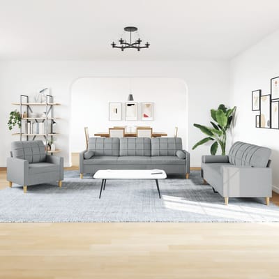 vidaXL - 3-delige - Loungeset - met - sierkussens - stof - lichtgrijs