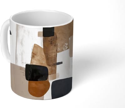 Mok - Koffiemok - Vlakken - Abstract - Zwart - Strepen - Mokken - 350 ML - Beker - Koffiemokken - Theemok